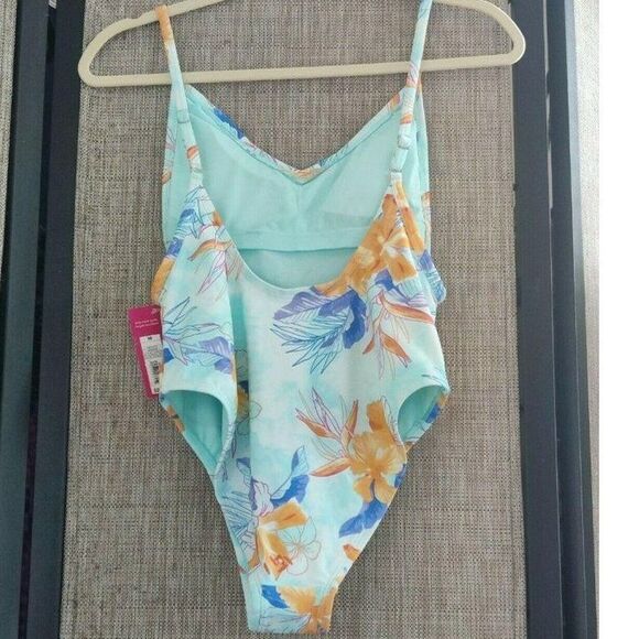 Xhilaration Girls Aqua Floral One‎ Piece Swimsuit Size Medium - Picture 3 of 9